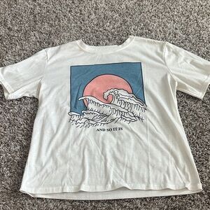 Graphic Tee with Wave and Sun Design